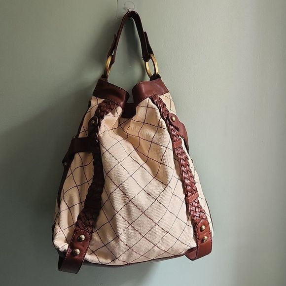 ISABELLA FIORE QUILTY AS CHARGED-CANNA CANVAS & LEATHER HOBO SHOULDER BAG - Picture 9 of 14